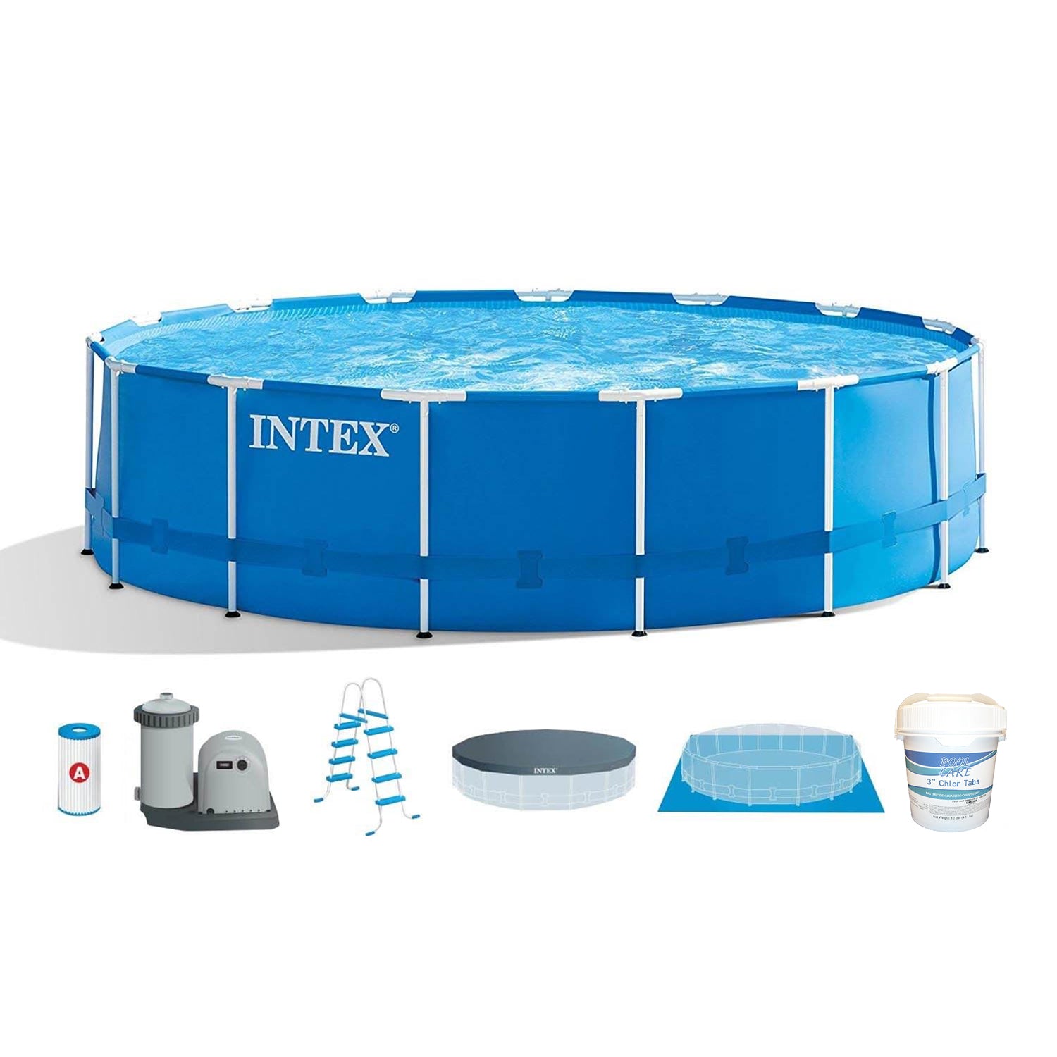 Intex 28241EH 15ft x 48in Metal Frame Above Ground Pool Kit w/ Chlorine Tablets - VMInnovations