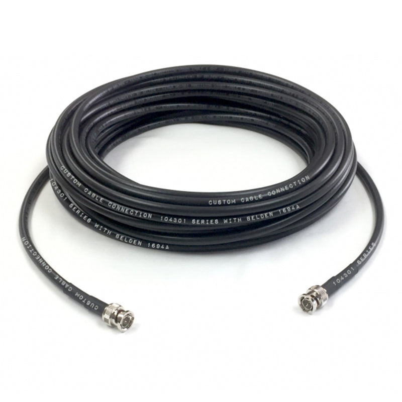 Custom Cable Connection 30 Ft Male to Male BNC HD-SDI Belden Video Cable, Black