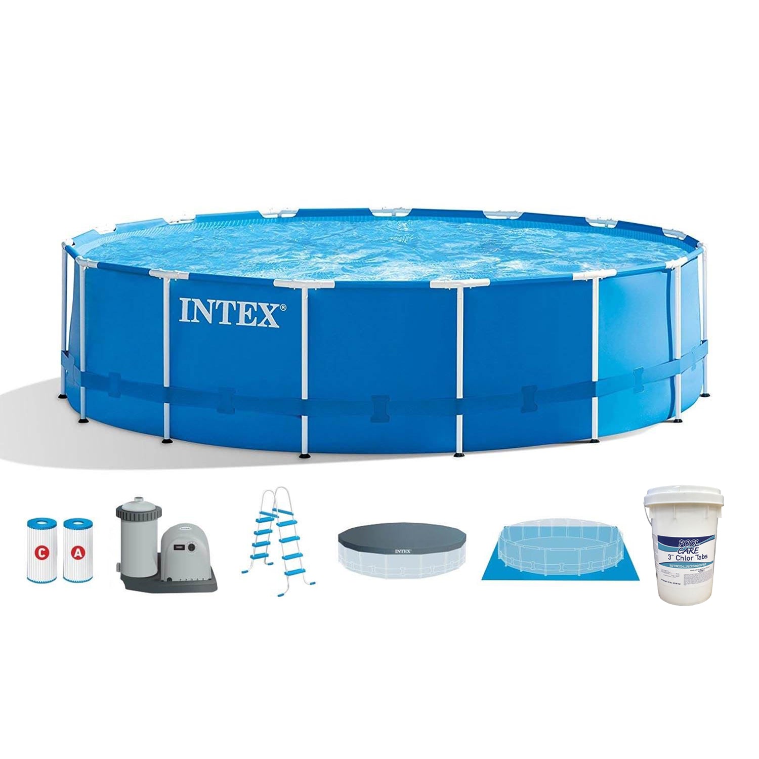 Intex 28253EH 18ft x 48in Metal Frame Above Ground Pool Set & Chlorine Tablets - VMInnovations