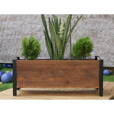 Grapevine 37 Inch Wooden Rectangular Urban Raised Garden Planter Box with Liner