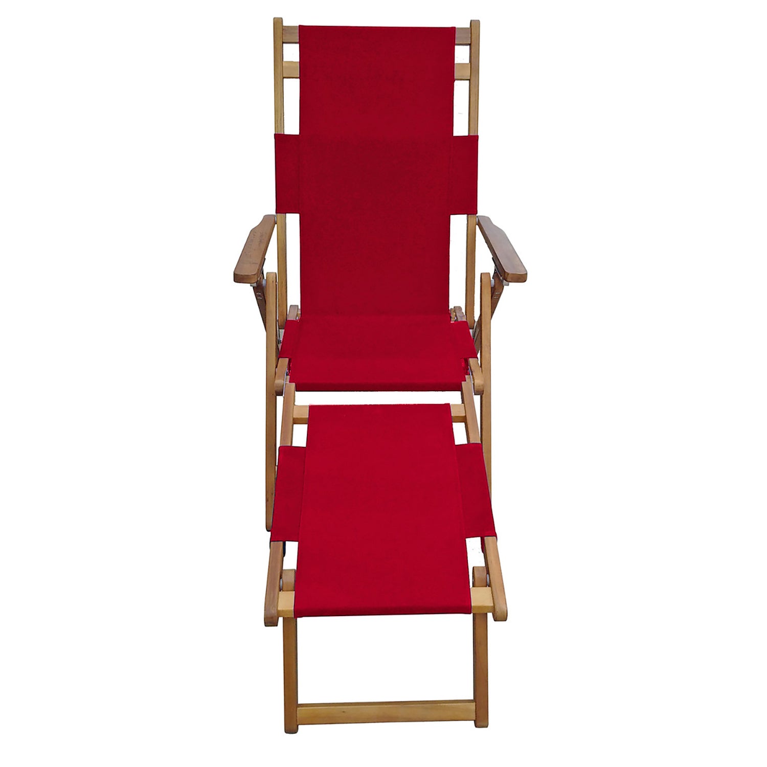 Patioflare Portable Outdoor All Weather Acacia Lounge Chair with Leg Rest, Red