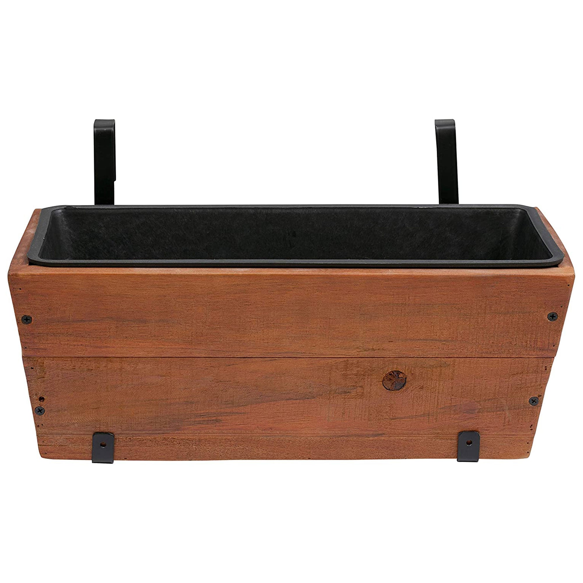 Grapevine 18.9 Inch Wooden Rectangular Urban Garden Deck Planter Box, 2 Pack