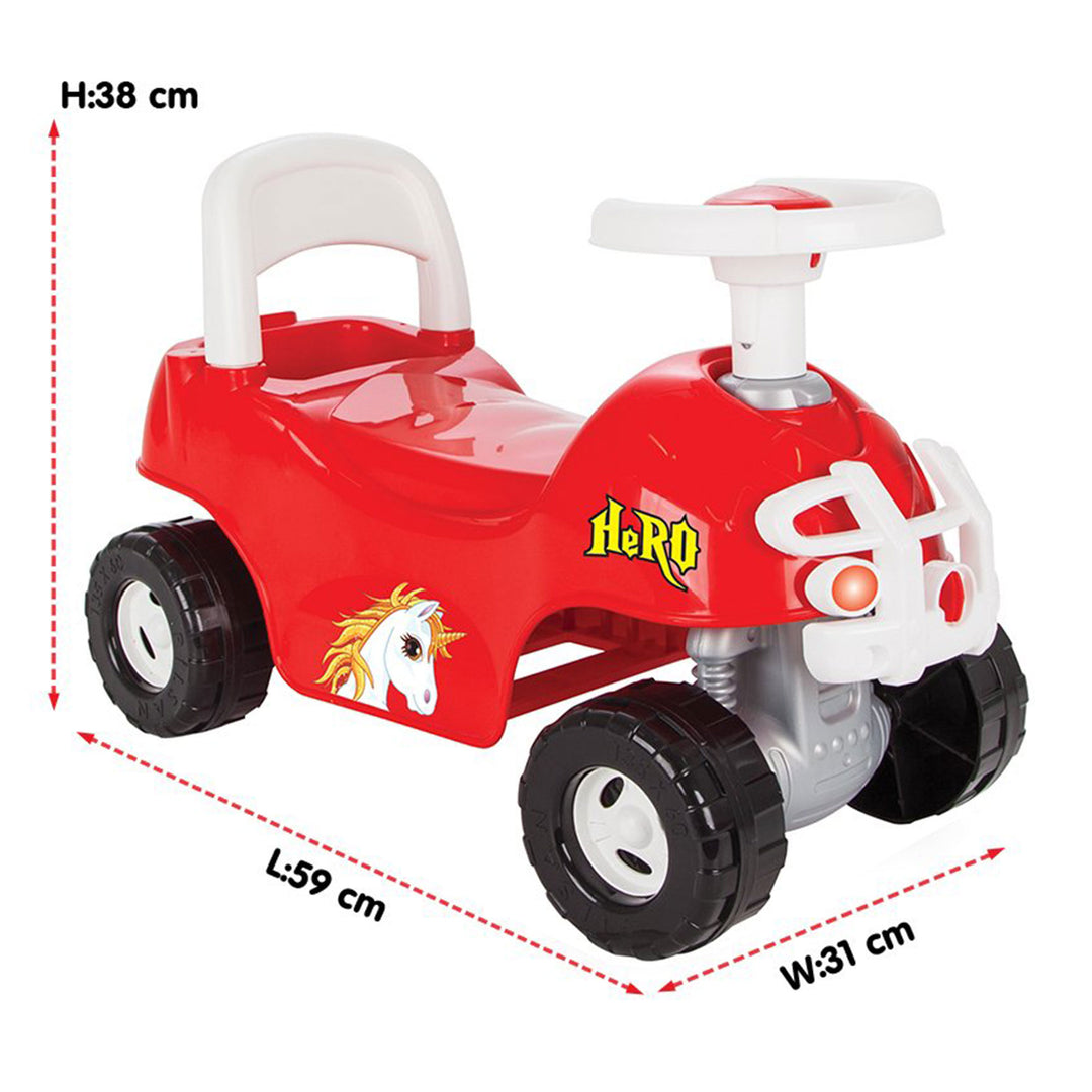 Pilsan Hero ATV Pedalless Ride On Kids Toy w/ Horn for Ages 36 Months & Up, Red - VMInnovations