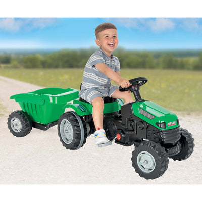 Pilsan Children's Pedal Operated Ride On Tractor with Trailer for Ages 3+, Green