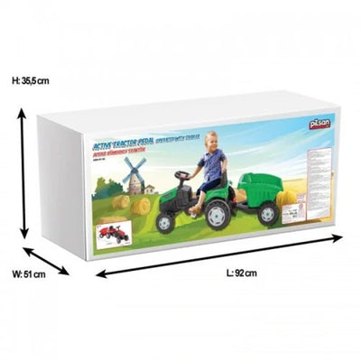 Pilsan Children's Pedal Operated Ride On Tractor with Trailer for Ages 3+, Green
