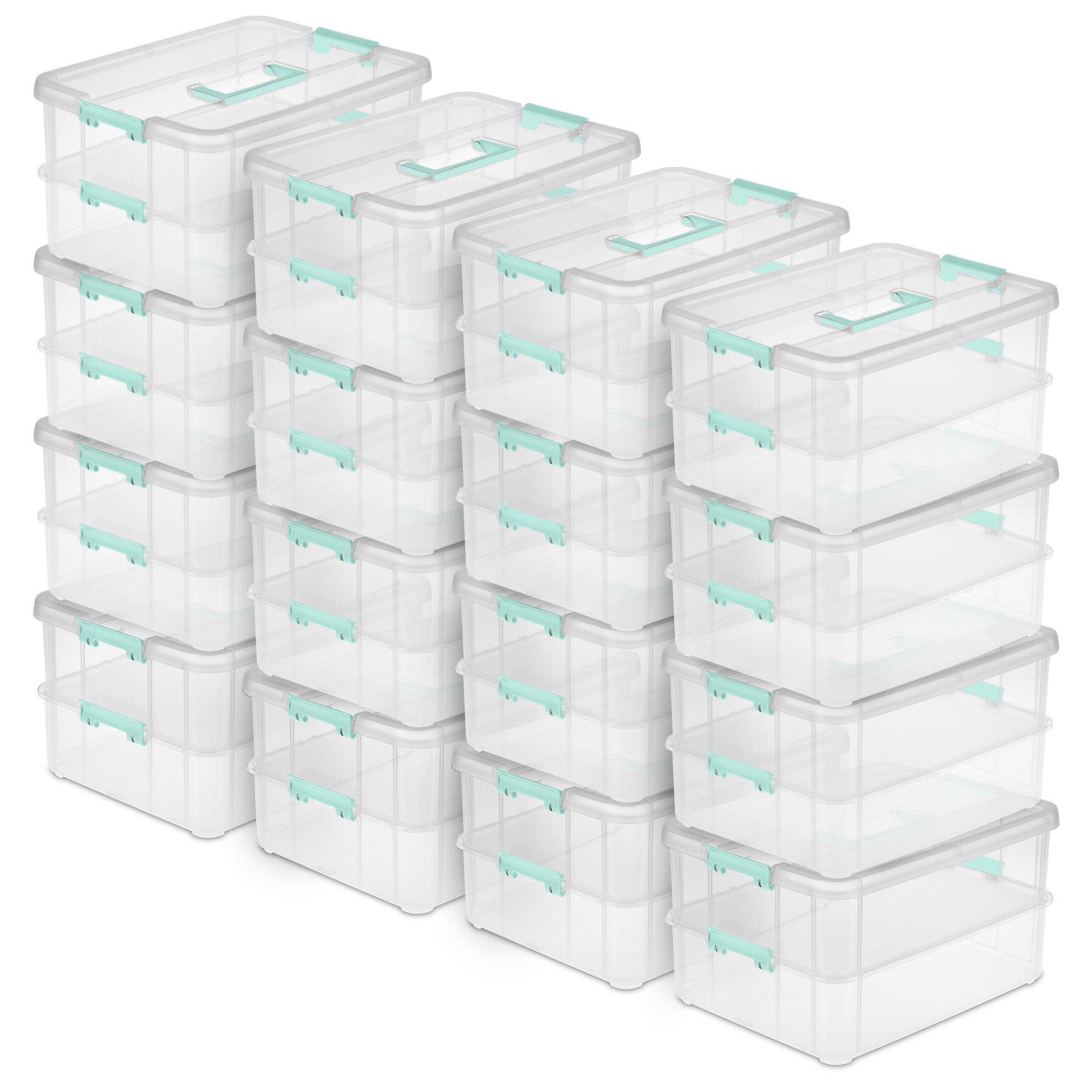 Sterilite Convenient Home 2-Tier Layer Stack Carry Storage Box, Clear (16 Pack) - VMInnovations