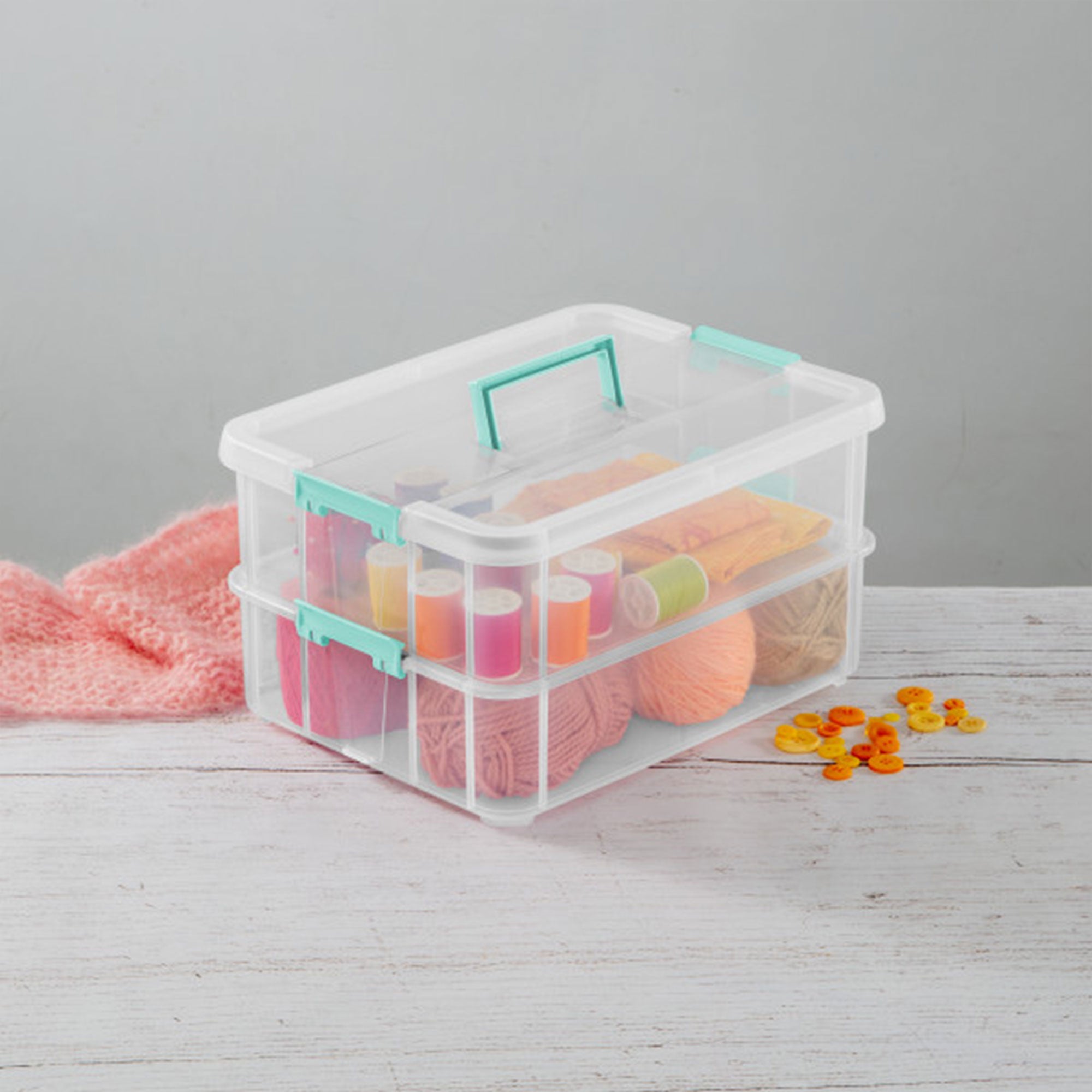 Sterilite Convenient Home 2-Tier Layer Stack Carry Storage Box, Clear (16 Pack)
