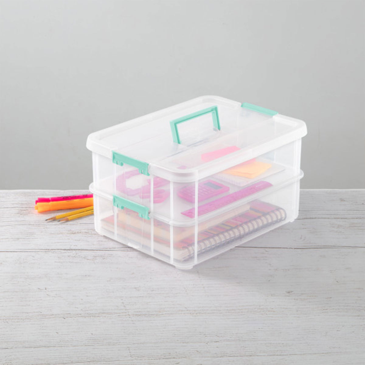 Sterilite Convenient Home 2-Tier Layer Stack Carry Storage Box, Clear (16 Pack)