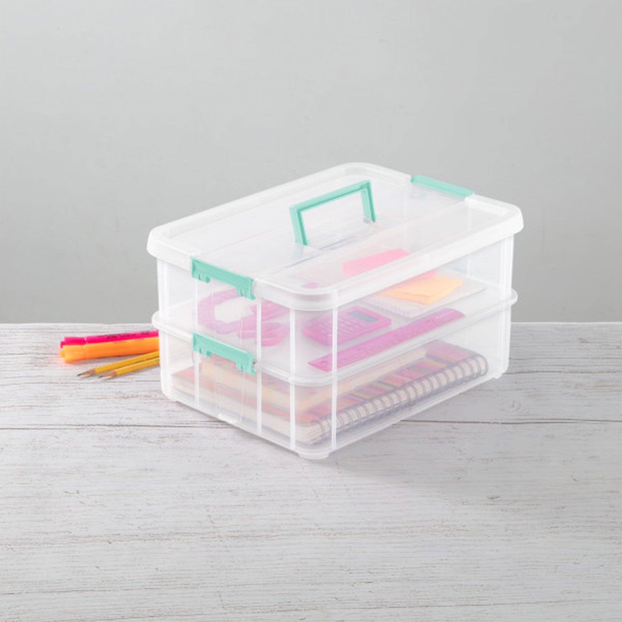 Sterilite Convenient Home 2-Tier Layer Stack Carry Storage Box, Clear (16 Pack)