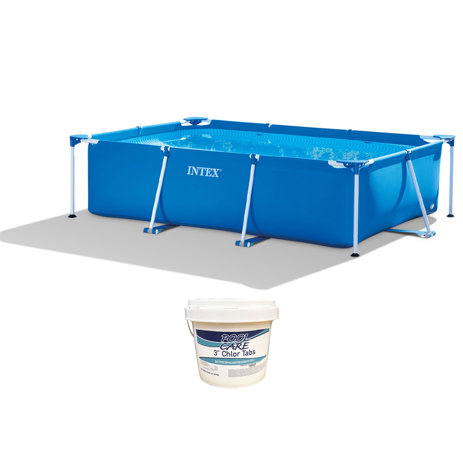 Intex 9.8ft x 29.5in Frame Outdoor Above Ground Swimming Pool & Chlorine Tabs