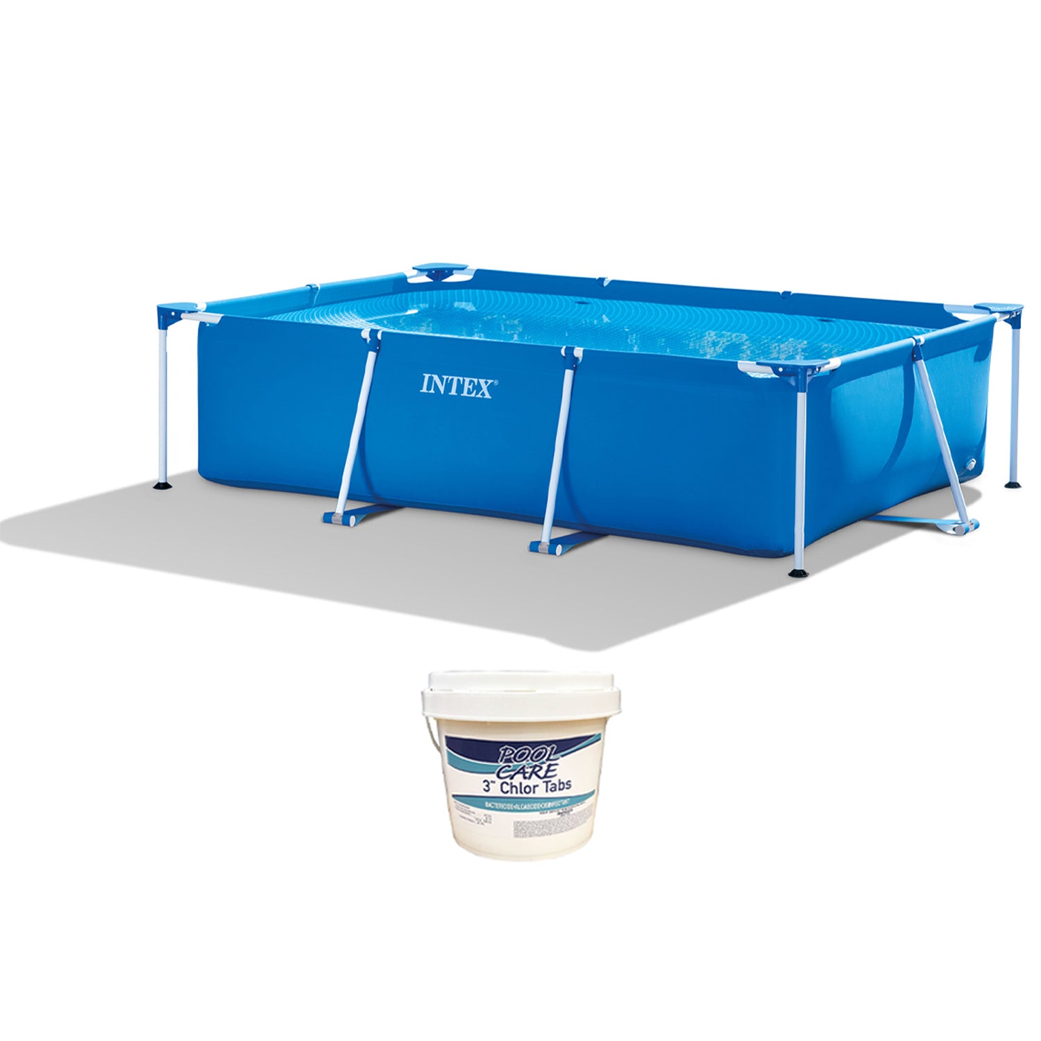 Intex 9.8ft x 29.5in Frame Outdoor Above Ground Swimming Pool & Chlorine Tabs