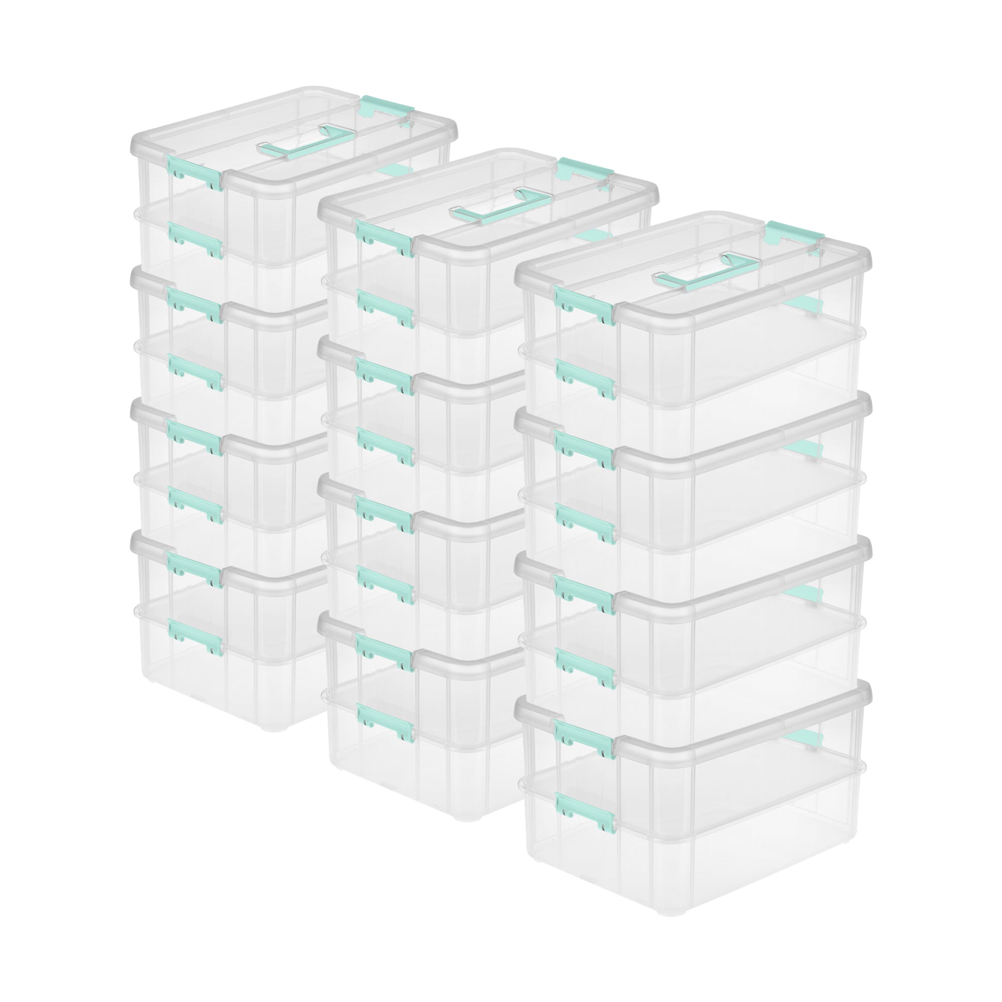 Sterilite Convenient Home 2-Tier Layer Stack Carry Storage Box, Clear (12 Pack) - VMInnovations