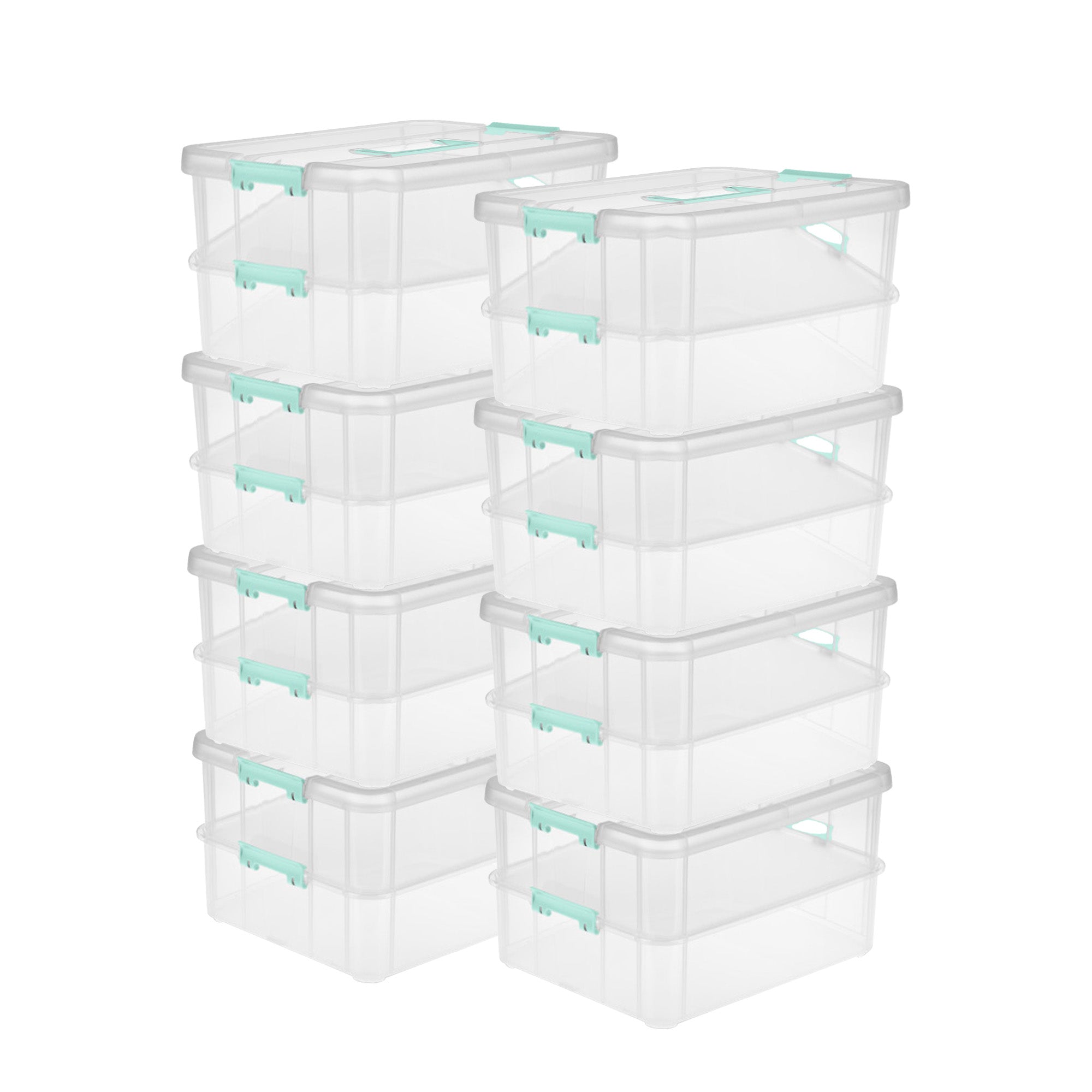 Sterilite Convenient Home 2-Tier Layer Stack Carry Storage Box, Clear (8 Pack) - VMInnovations