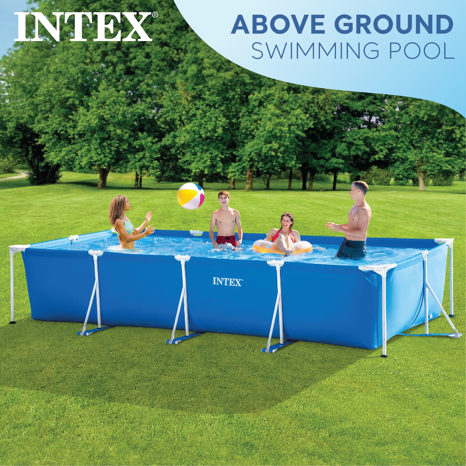 Intex 14ft x 33in Rectangular Above Ground Backyard Pool with Filter - VMInnovations