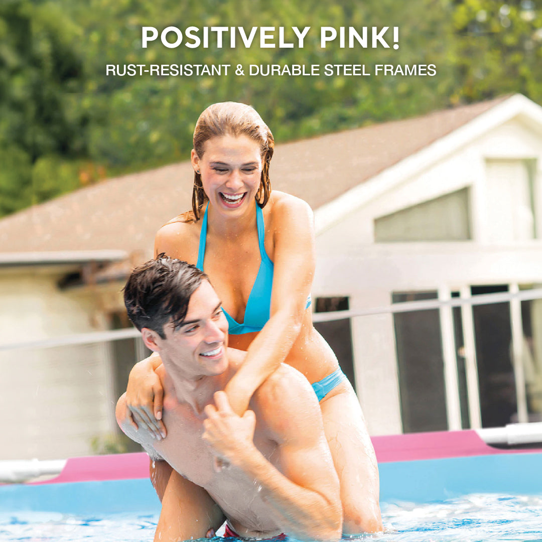 Intex 28290EH 8' x 30" Round Metal Frame Above Ground Swimming Pool, Pink (Used) - VMInnovations