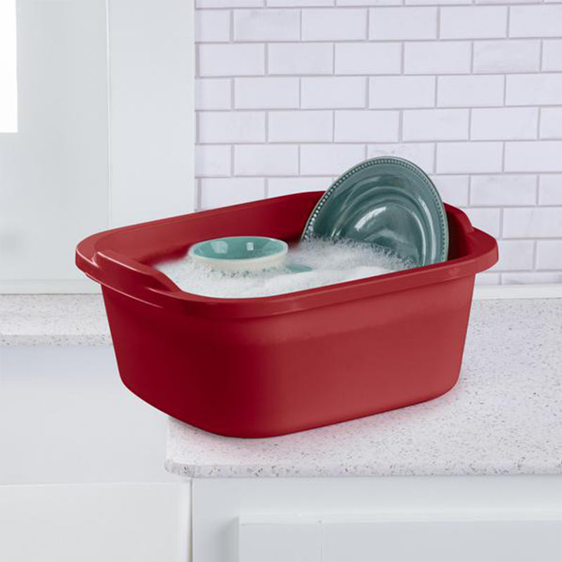 Sterilite Large Multi Function Home 12 Qt Sink Dish Washing Pan, Red (24 Pack)