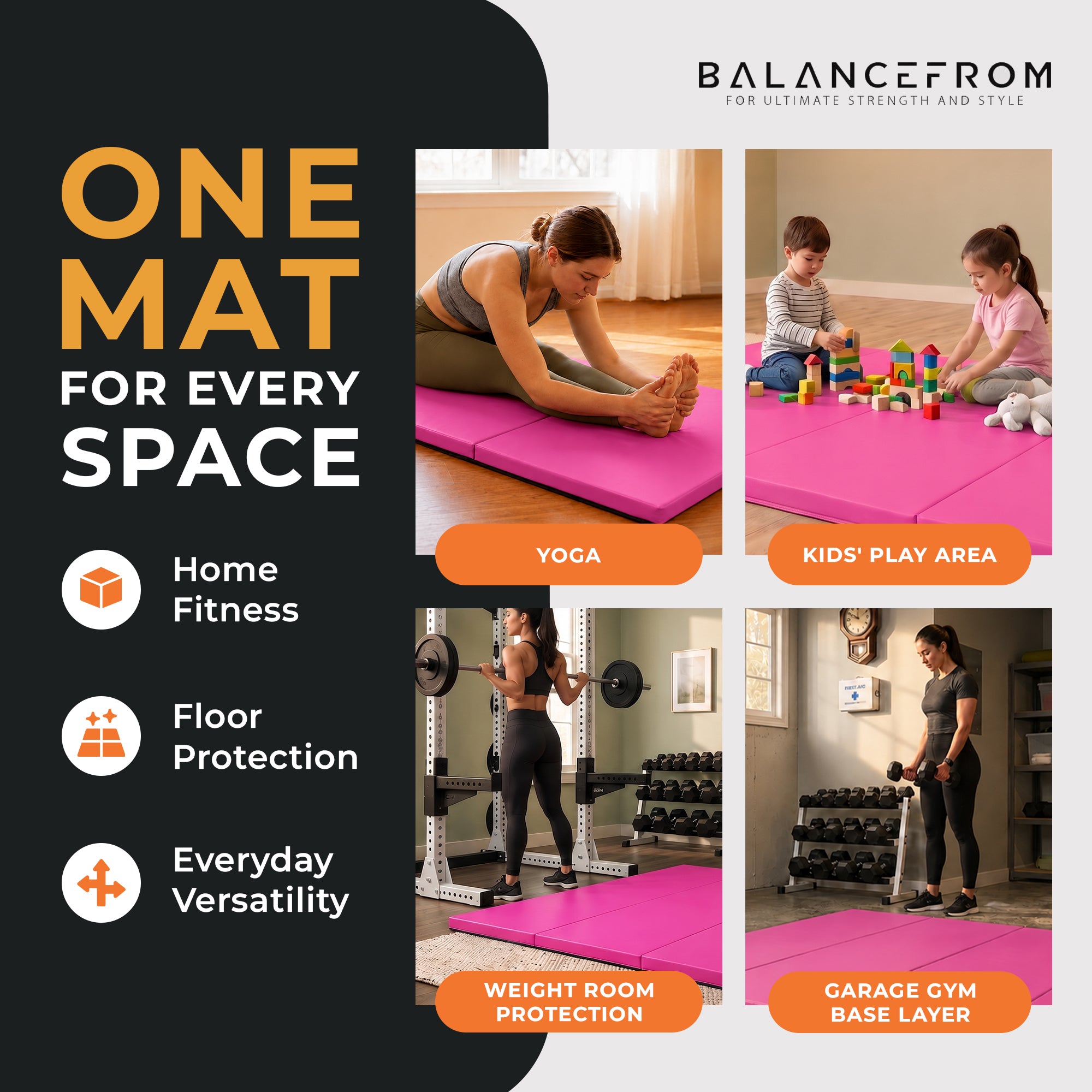 BalanceFrom Fitness GoGym 120x48in Gymnastics Mat, Pink (Damaged) - VMInnovations