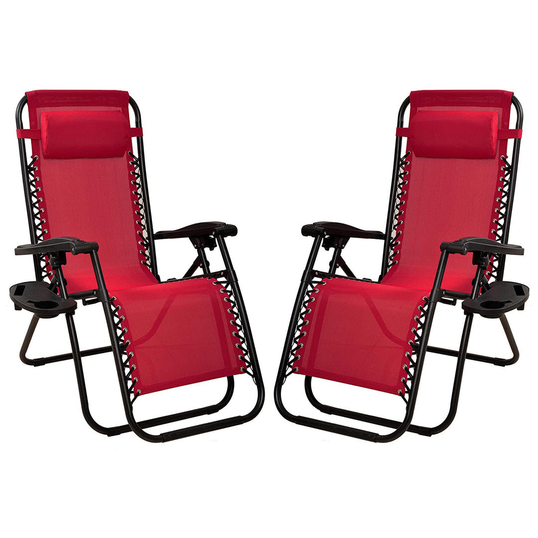Elevon Adjustable Outdoor Zero Gravity Recliner Lounge Chair, Burgundy, Set of 2 - VMInnovations