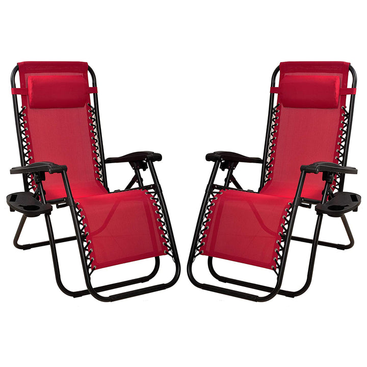 Elevon Adjustable Outdoor Zero Gravity Recliner Lounge Chair, Burgundy, Set of 2 - VMInnovations