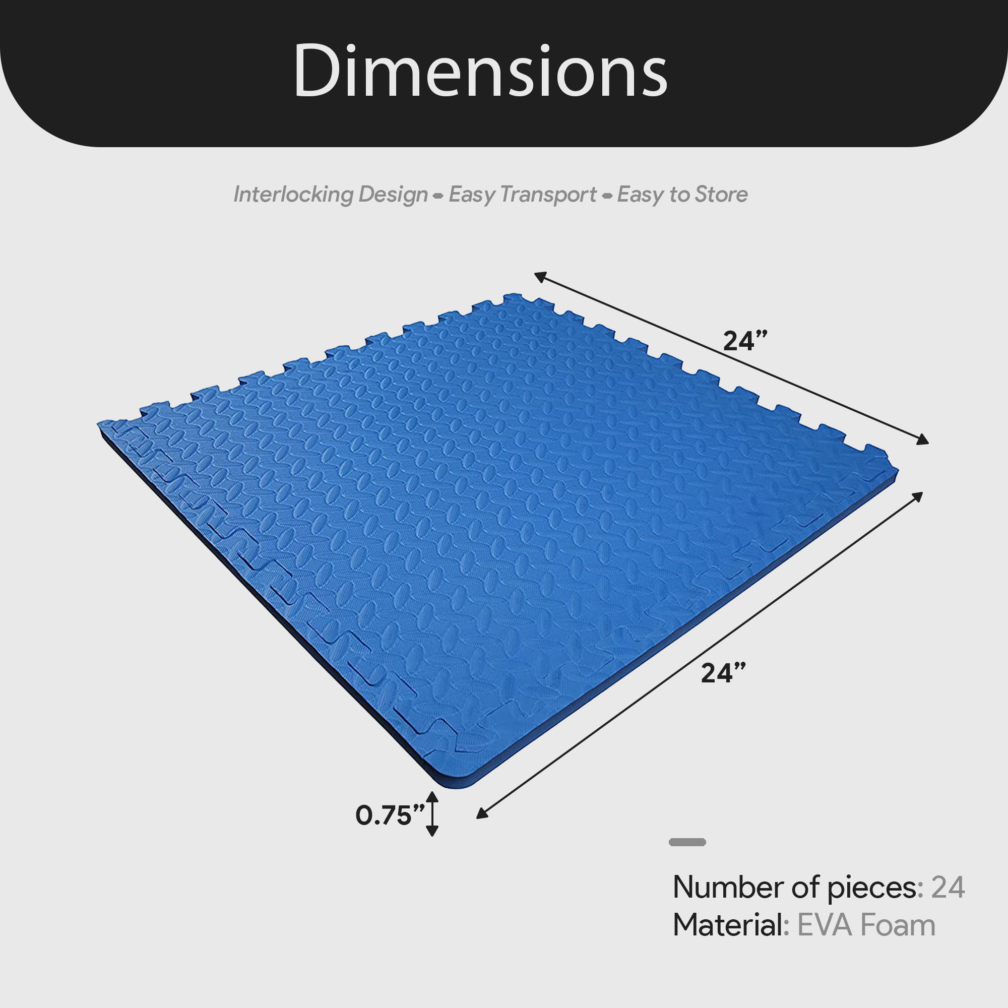 BalanceFrom Fitness 96 Sq Ft Interlocking EVA Foam Exercise Mat Tiles, Blue - VMInnovations