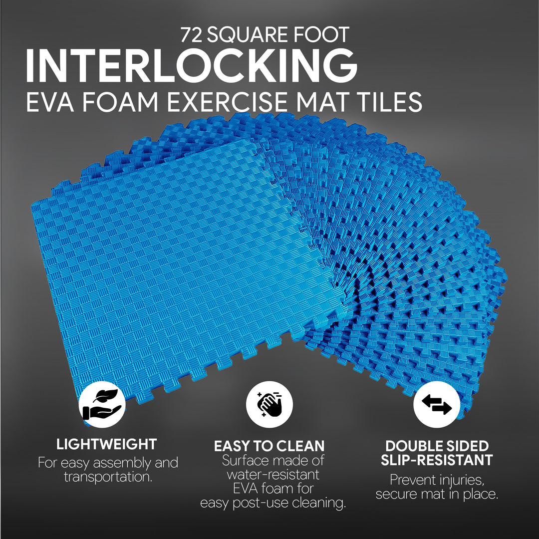 BalanceFrom Fitness 72 Sq Ft Interlocking EVA Foam Exercise Mat Tiles, Blue - VMInnovations