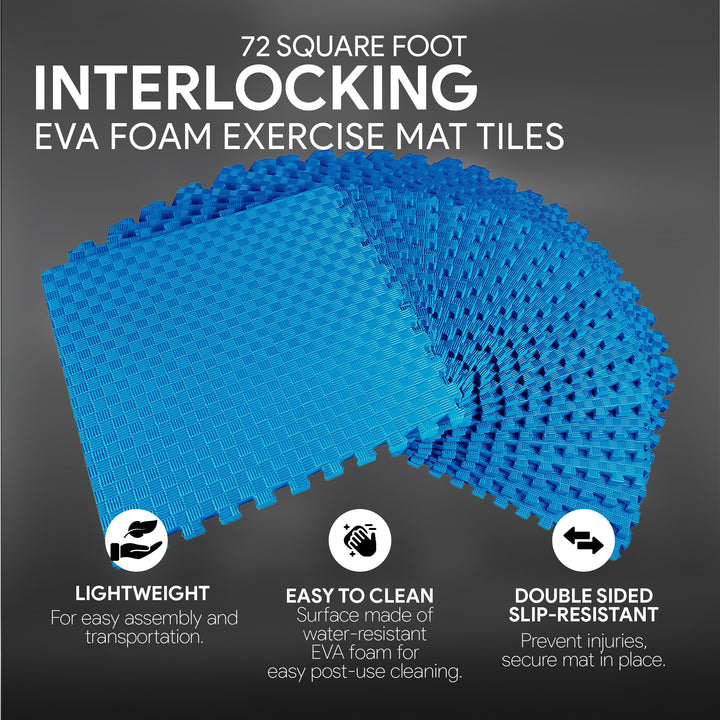 BalanceFrom Fitness 72 Sq Ft Interlocking EVA Foam Exercise Mat Tiles, Blue - VMInnovations