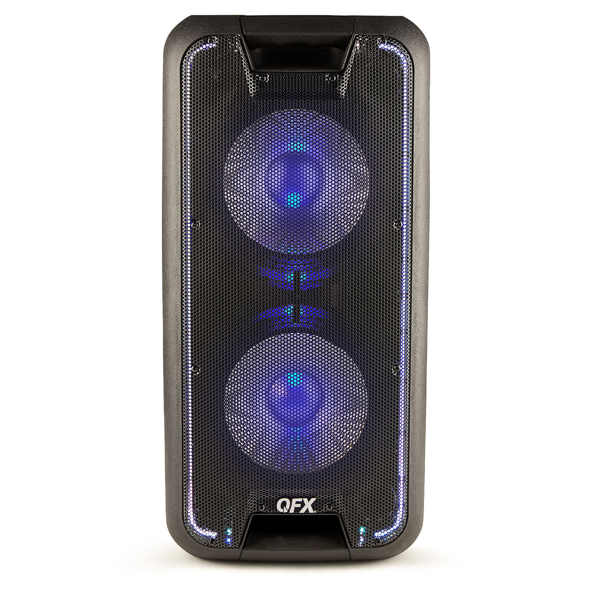QFX PBX-100 Bluetooth Dual 10 Inch Rechargeable Woofer Speaker with LED Lights
