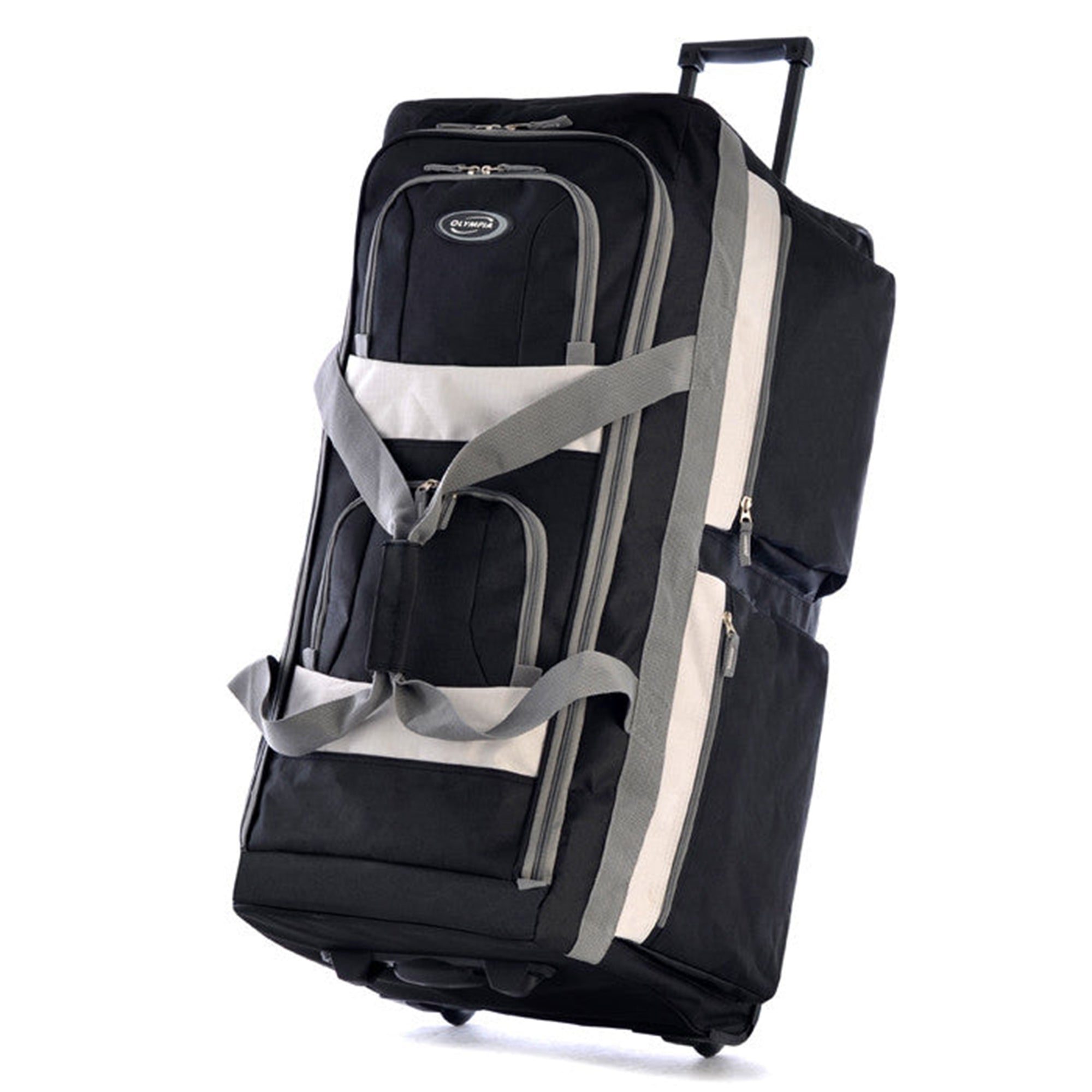 33 Inch 8 Pocket U Shape Rolling Duffel Bag w/ Retractable Handle, Black (Used) - VMInnovations