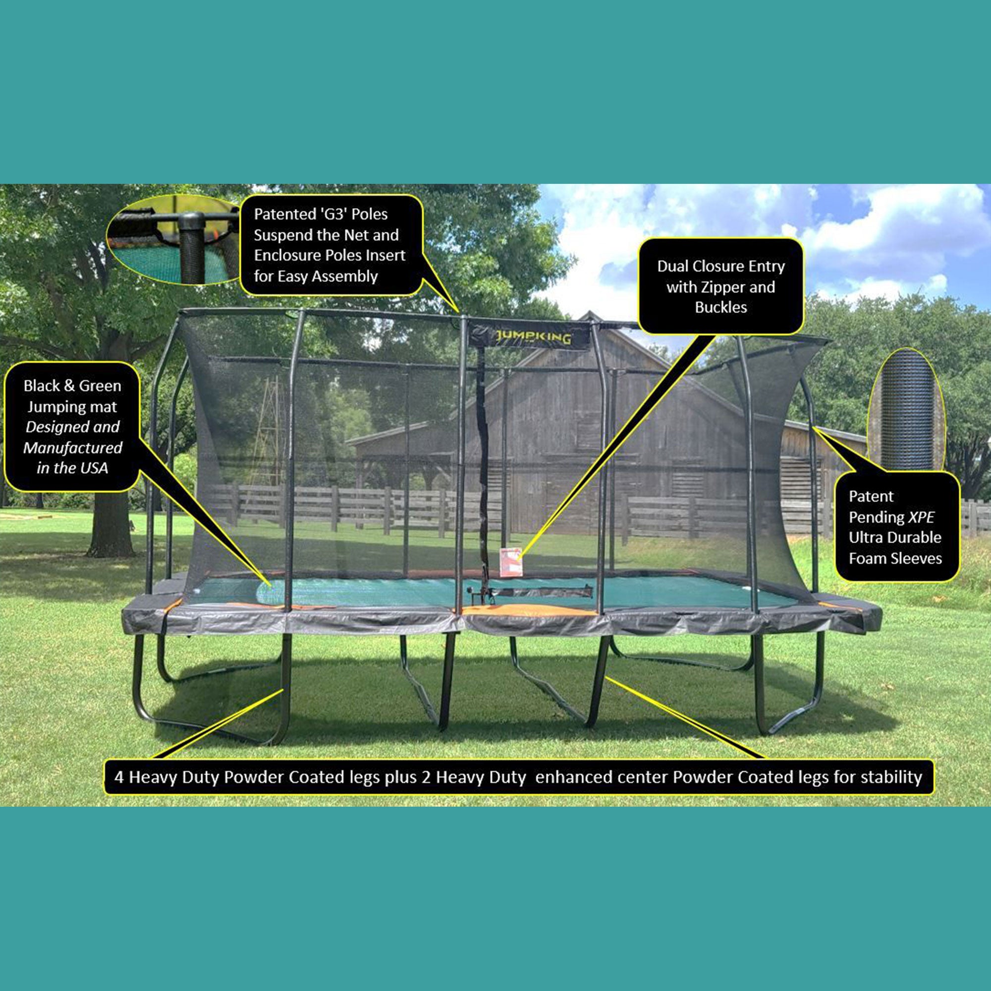JumpKing Pro Series 10 by 16 Foot Rectangular Trampoline with Safety Enclosure - VMInnovations