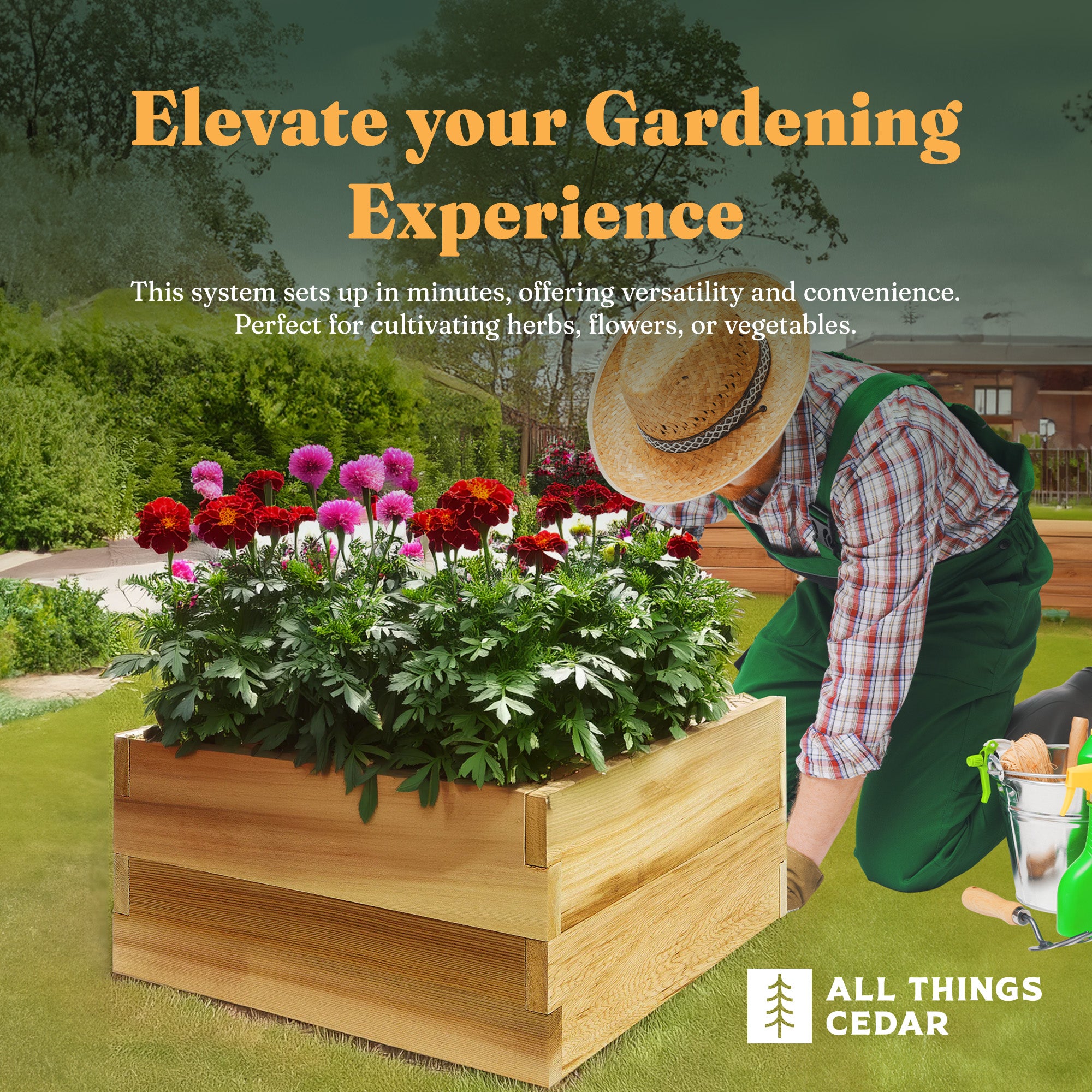 All Things Cedar Hand Crafted Natural Red Cedar 2ft Raised Garden Kit (Open Box) - VMInnovations