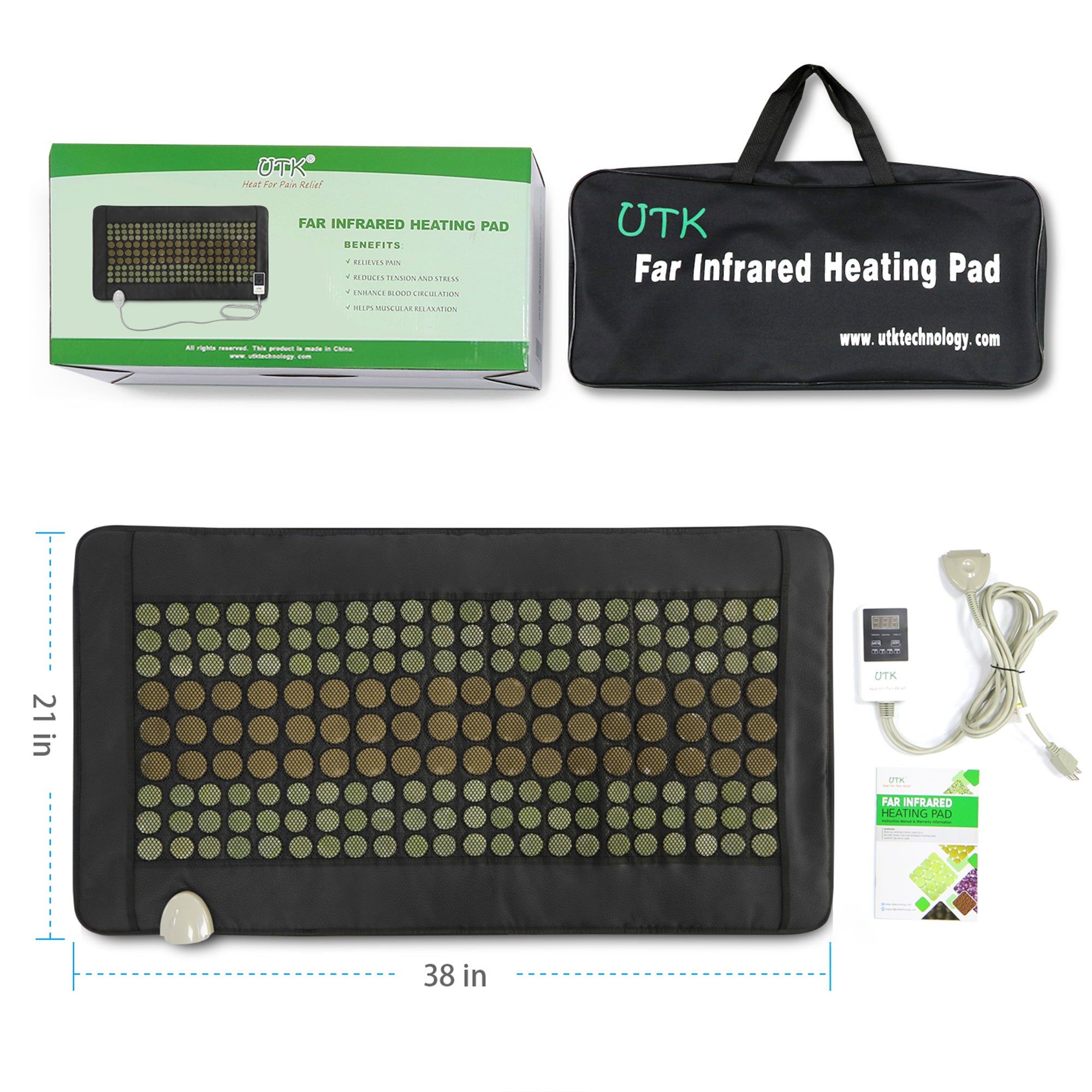 UTK 38 x 21 Inch Far Infrared Heating Pad w/ Natural Jade and Tourmaline Stones - VMInnovations