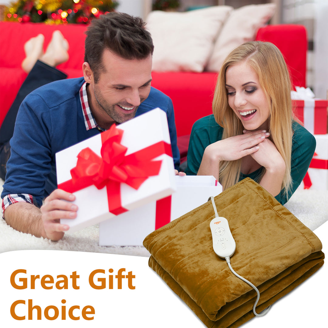 nalax Electric Fast Heating Full Body Throw Blanket with 6 Heat Levels, Brown - VMInnovations