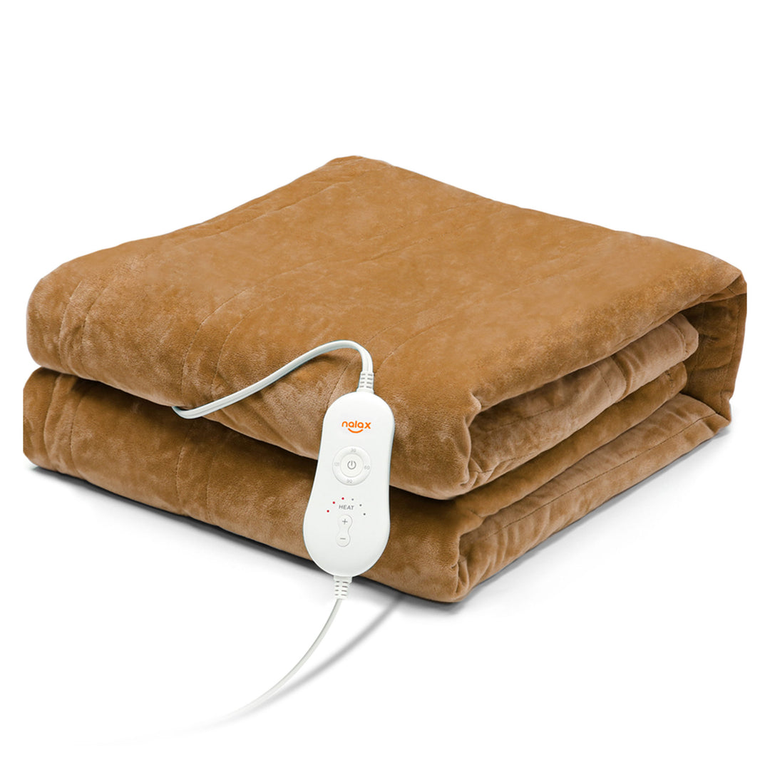 nalax Electric Fast Heating Full Body Throw Blanket with 6 Heat Levels, Brown - VMInnovations