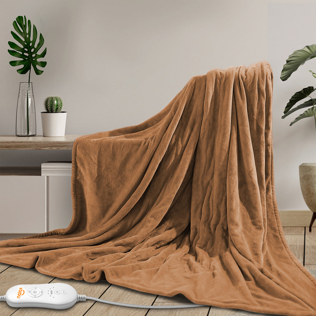nalax Electric Fast Heating Full Body Throw Blanket with 6 Heat Levels, Brown - VMInnovations