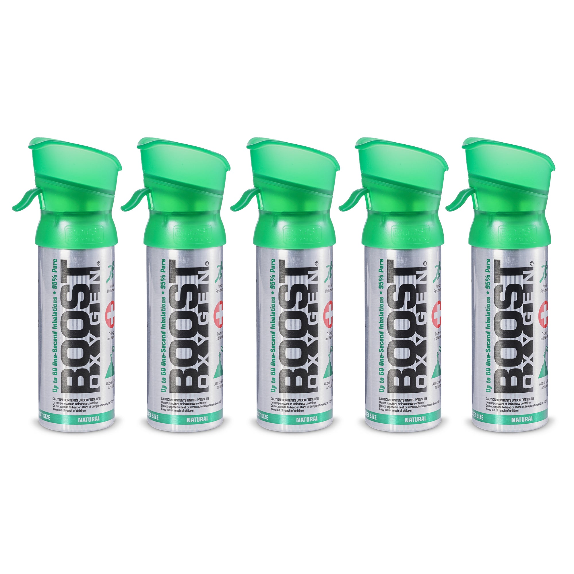 Boost Oxygen 3L Pocket Sized Canned Oxygen Bottle w/Mouthpiece, Natural (5 Pack) - VMInnovations