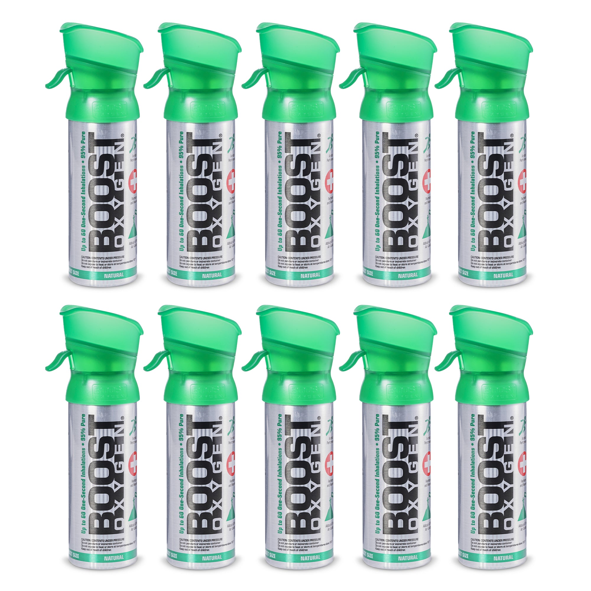 Boost Oxygen 3L Pocket Sized Can Oxygen Bottle w/Mouthpiece, Natural (10 Pack) - VMInnovations