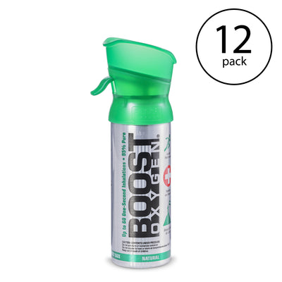 Boost Oxygen 3L Pocket Sized Can Oxygen Bottle w/Mouthpiece, Natural (12 Pack)