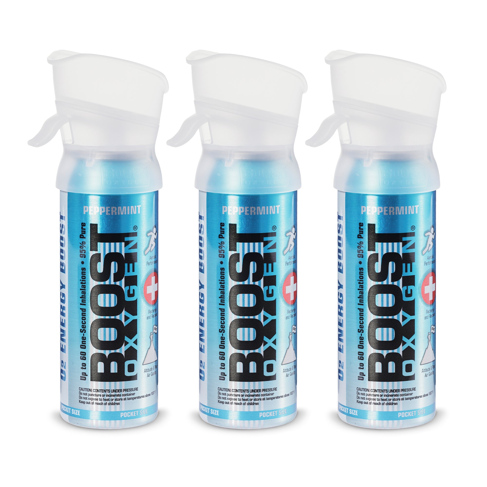 Boost Oxygen 3L Pocket Sized Canned Oxygen with Mouthpiece, Peppermint (3 Pack) - VMInnovations