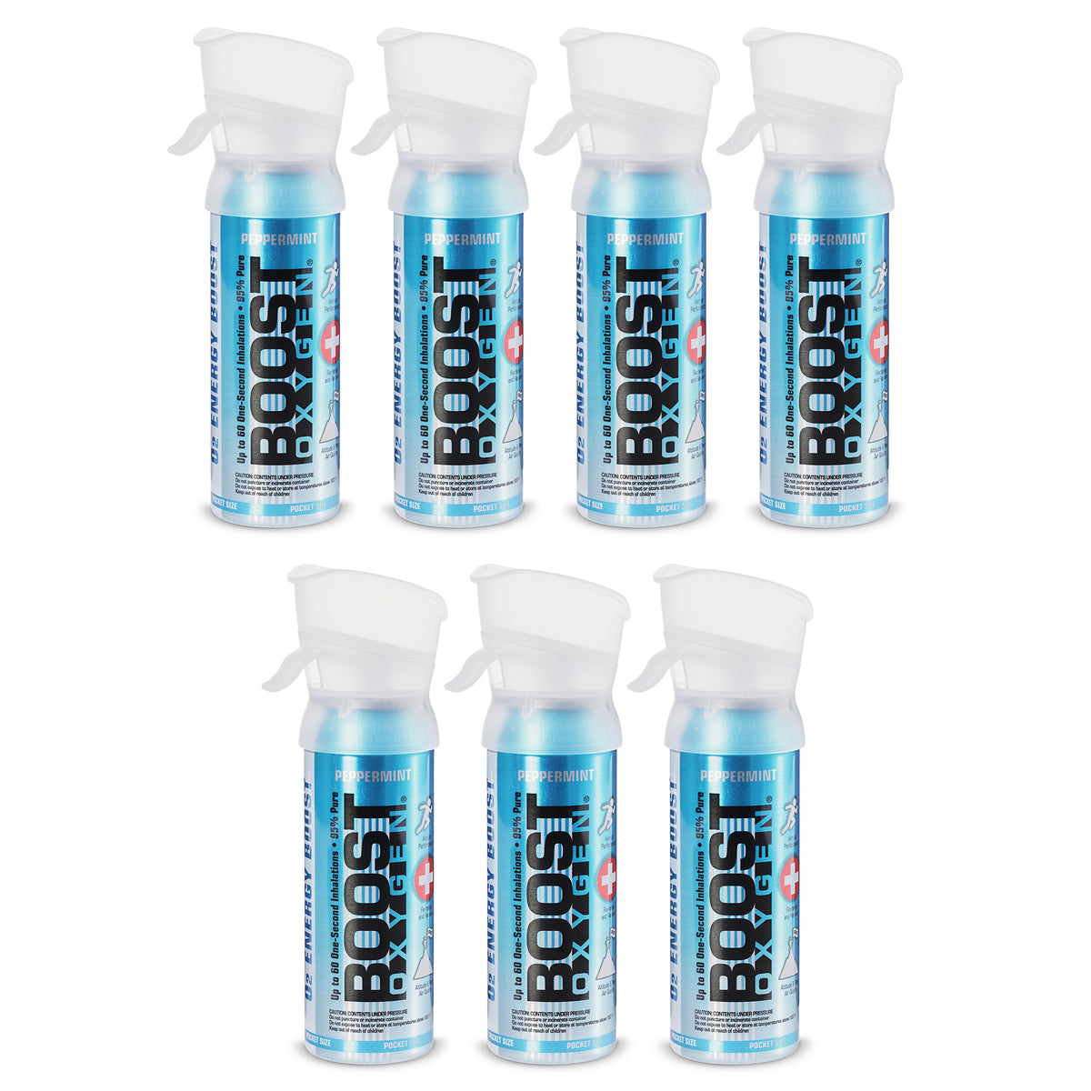 Boost Oxygen 3L Pocket Sized Canned Oxygen with Mouthpiece, Peppermint (7 Pack)