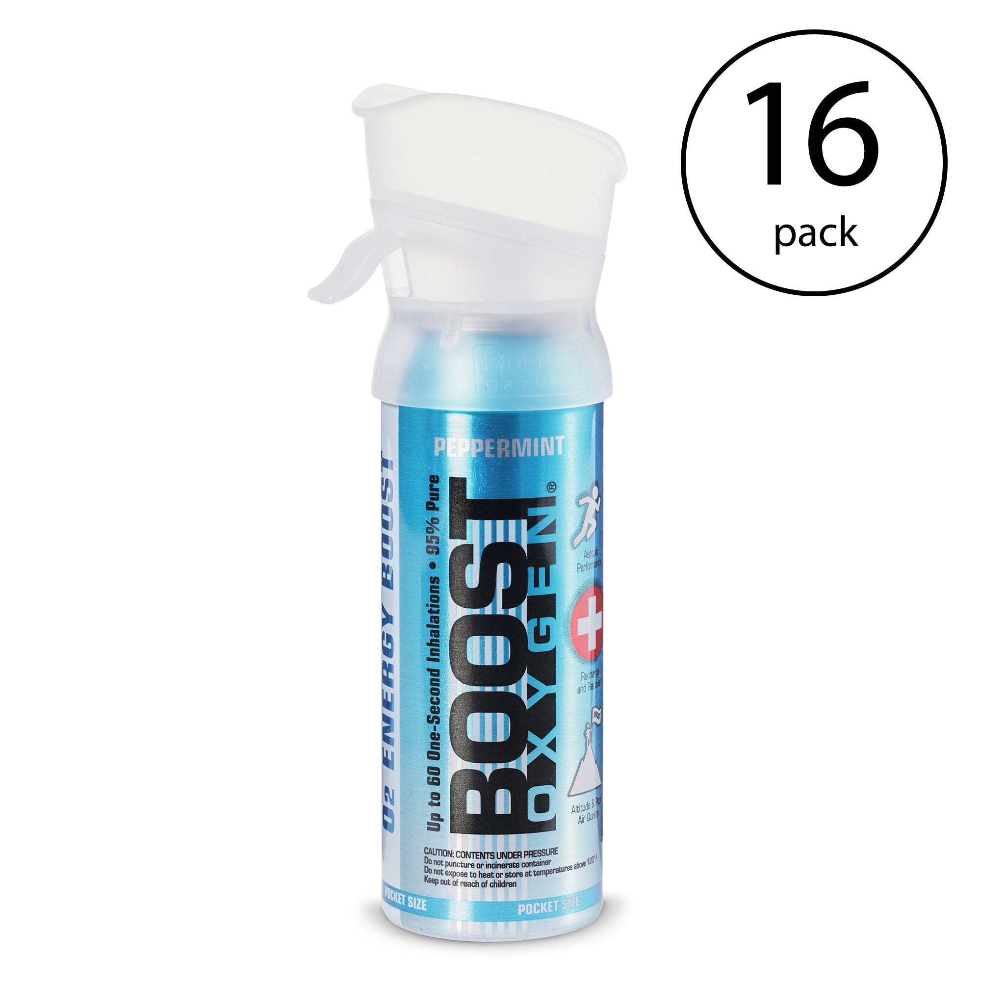 Boost Oxygen 3L Pocket Sized Canned Oxygen with Mouthpiece, Peppermint (16 Pack) - VMInnovations