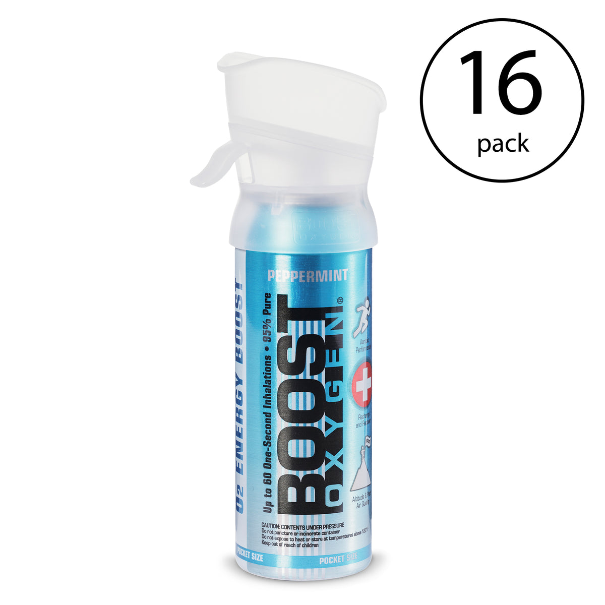 Boost Oxygen 3L Pocket Sized Canned Oxygen with Mouthpiece, Peppermint (16 Pack)