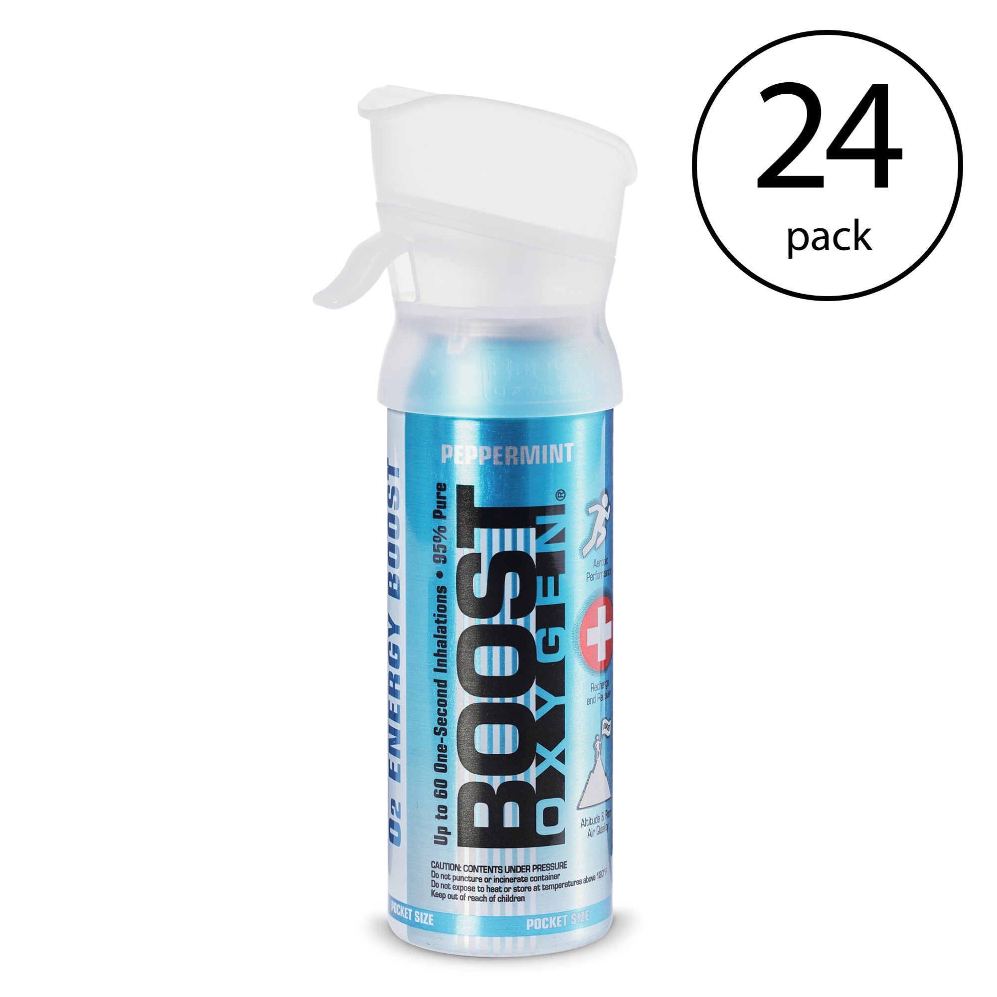 Boost Oxygen 3L Pocket Sized Canned Oxygen with Mouthpiece, Peppermint (24 Pack)