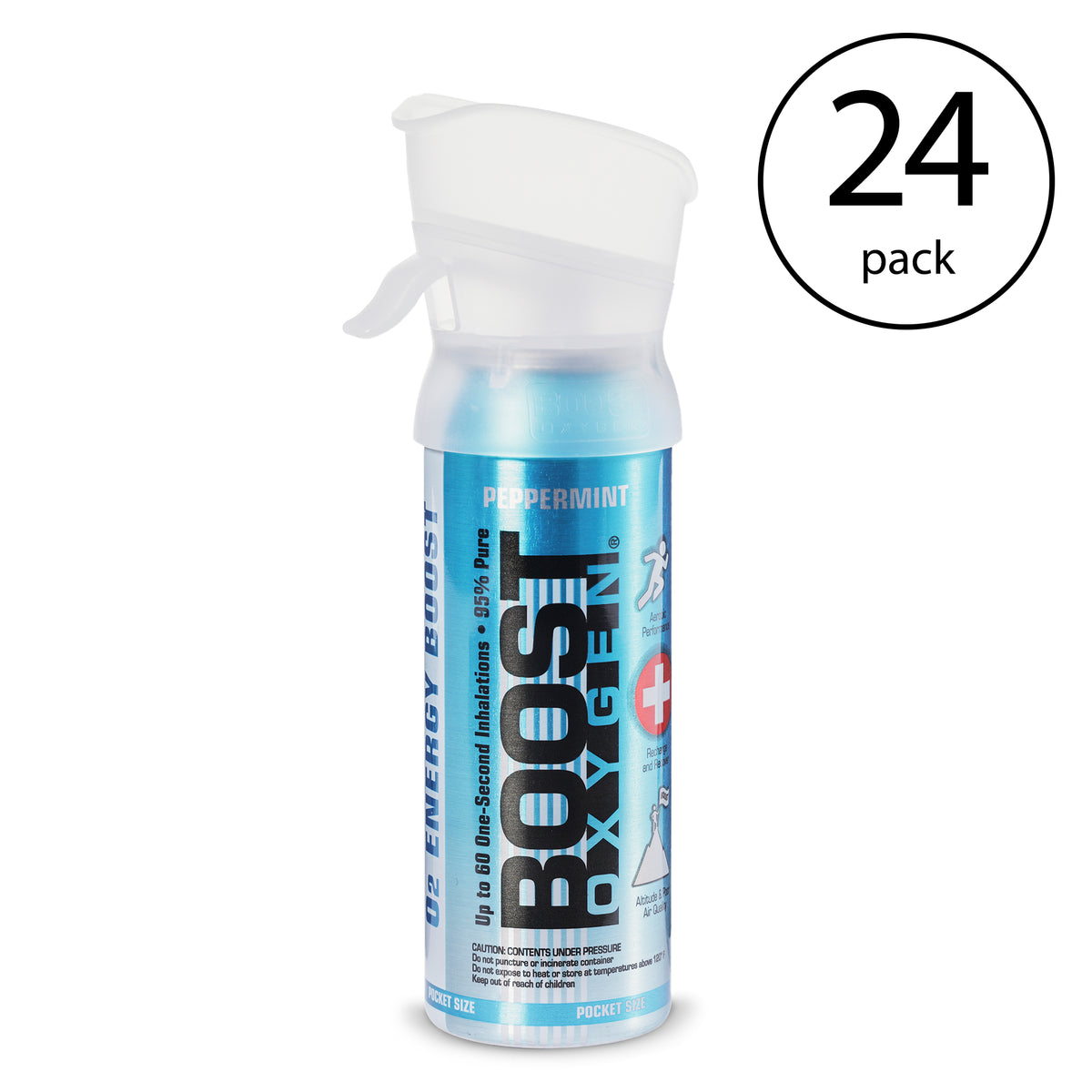 Boost Oxygen 3L Pocket Sized Canned Oxygen with Mouthpiece, Peppermint (24 Pack)