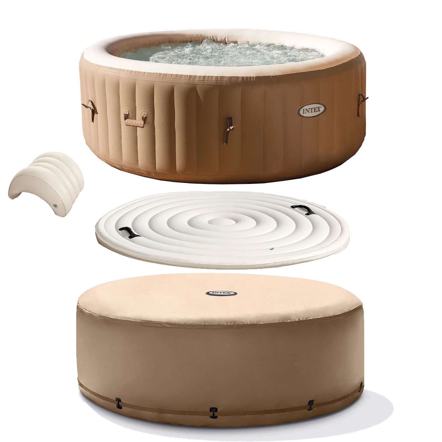 Intex PureSpa 77 Inch 4 Person Inflatable Hot Tub Spa with Headrest & Cover