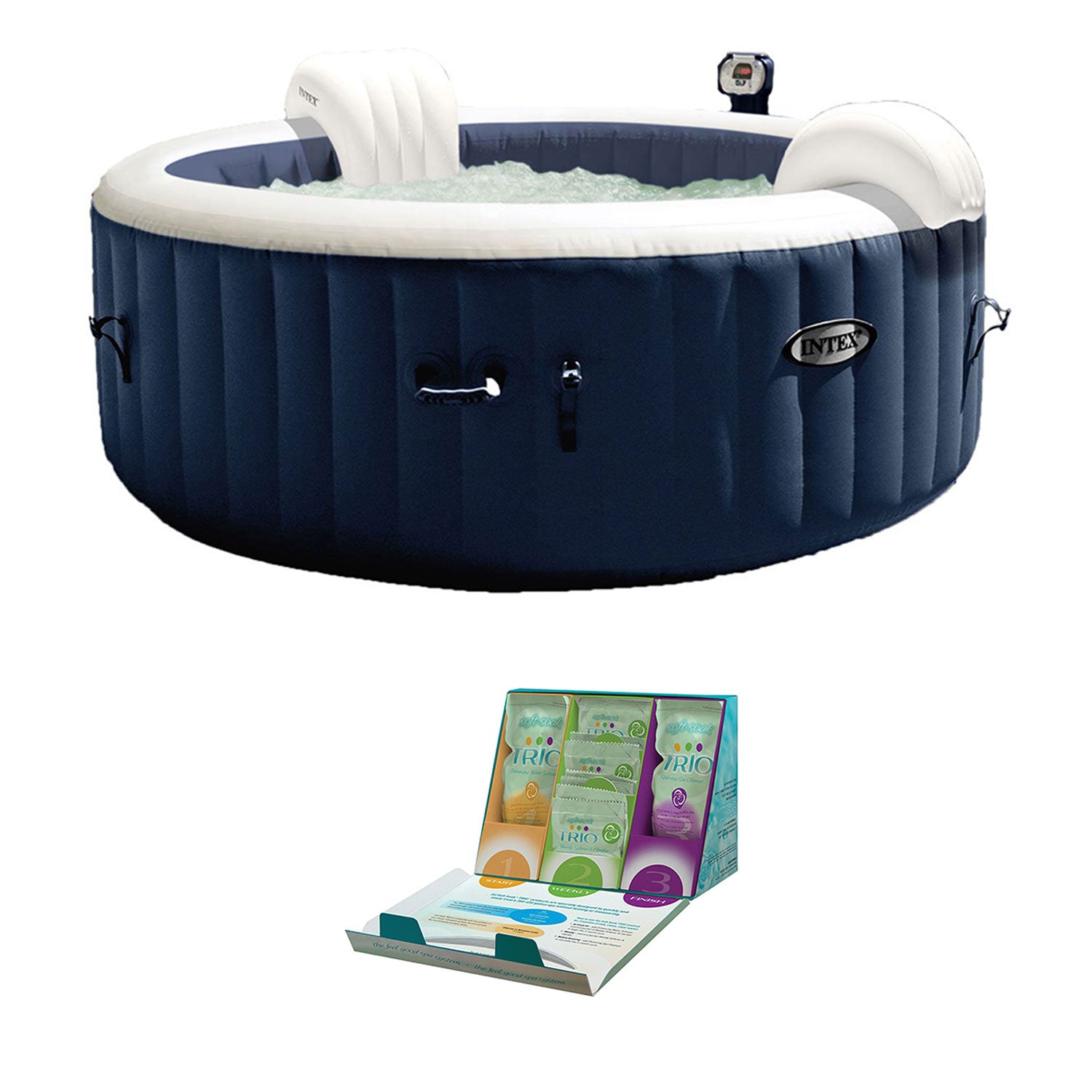 Intex PureSpa 4 Person Inflatable Hot Tub + SpaGuard 3 Month Water Softening Kit