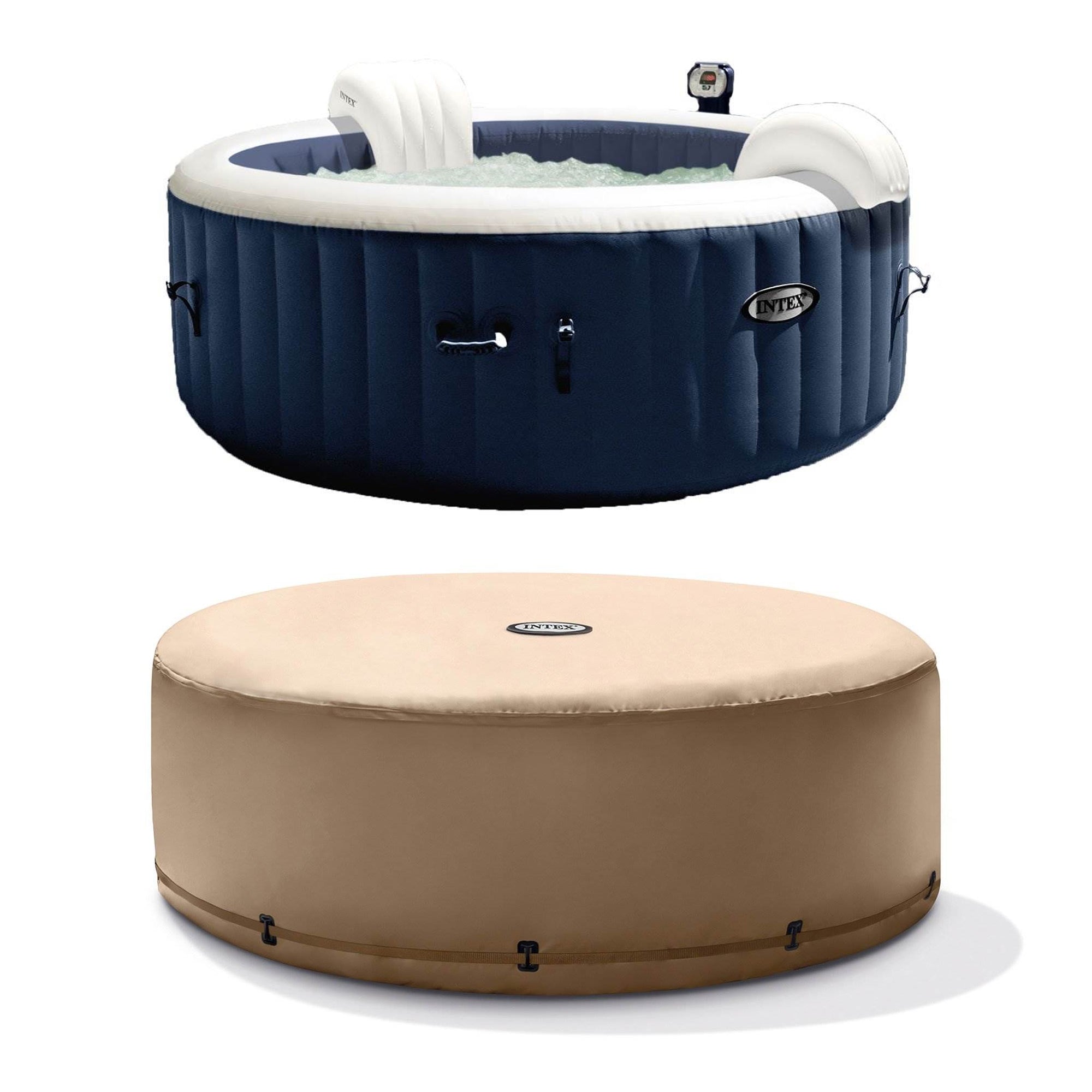 Intex PureSpa 4 Person Inflatable Portable Heated Round Hot Tub & Cover Package