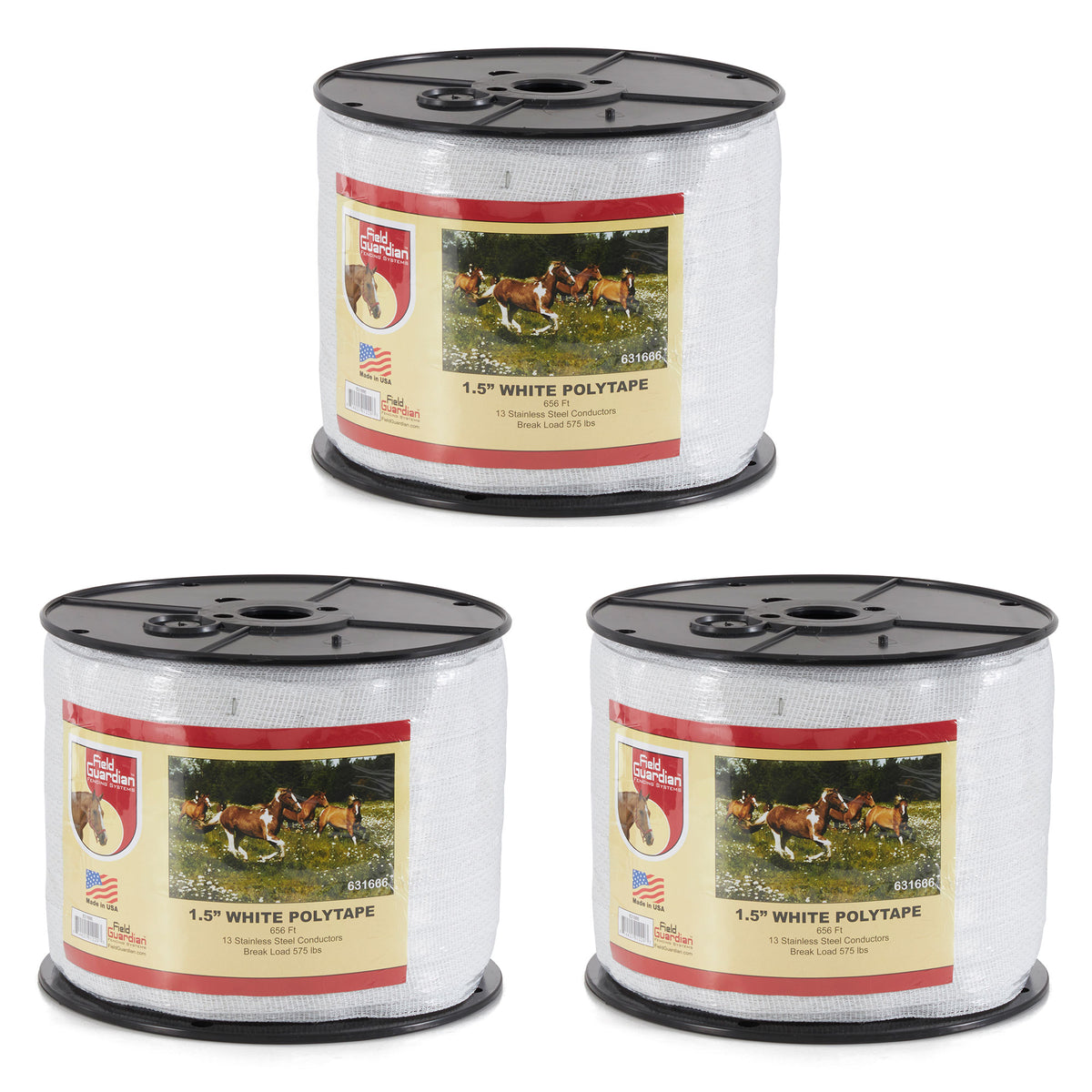 Field Guardian 631666 1.5 Inch Width 656 Ft Conductive Polytape, White (3 Pack)