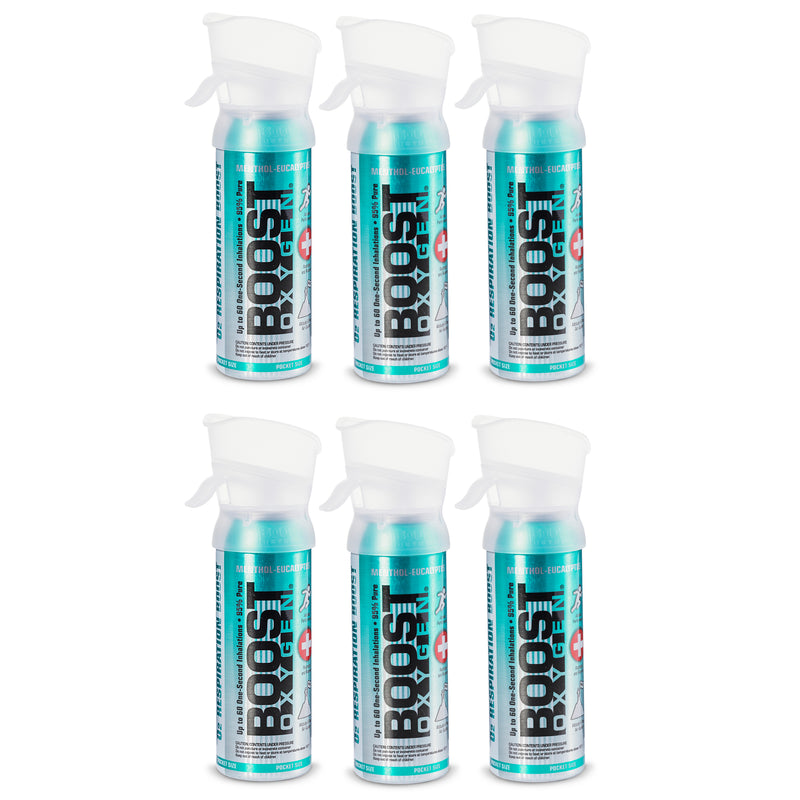 Boost Oxygen 3 Liter Pocket Sized Canned Oxygen, Menthol Eucalyptus (6 Pack)
