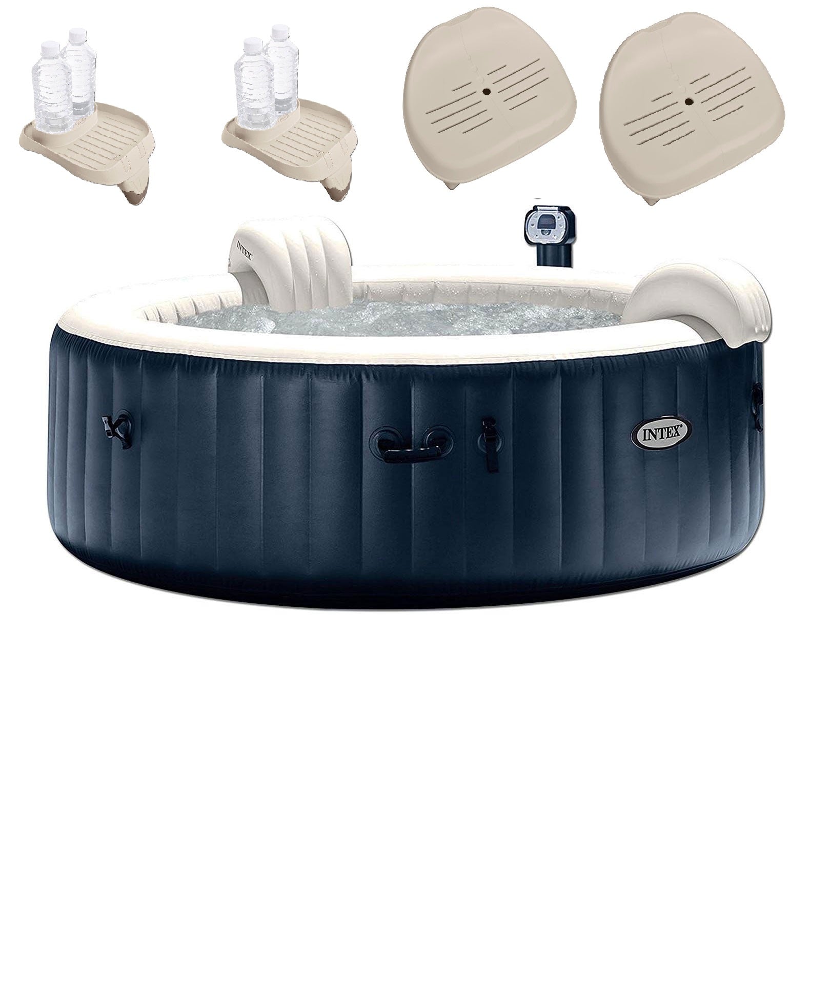 Intex 75" Round Hot Tub w/ Removable Seat (2 Pack) & Cup Holder Tray (2 Pack)