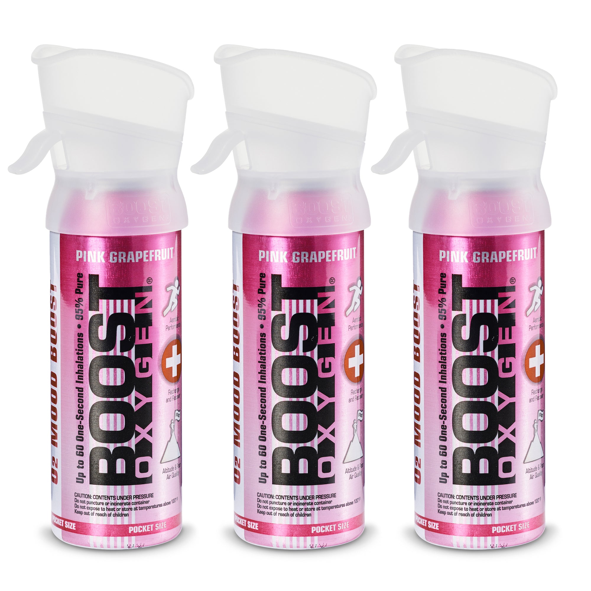 Boost Oxygen Pocket Sized Canned Oxygen w/ Mouthpiece, Pink Grapefruit (3 Pack) - VMInnovations